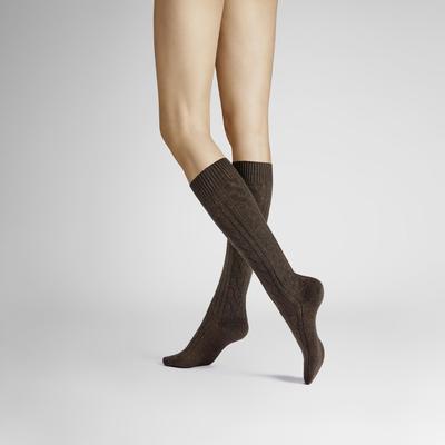 Kniestrümpfe HUDSON "WINTER PLAIT", Damen, Gr. 39-42, braunmeliert, Obermaterial: 44% Wolle, 44% Polyacryl, 10% Polyamid, 2% Elasthan, Socken Kniestrümpfe, Kniestrümpfe mit Zopf-Muster