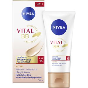 Nivea Tagescreme Vital BB Getönte Tagespflege, LSF 15, gegen Hautalterung, mit natürlichem Öl, alle Hauttypen, 50 ml