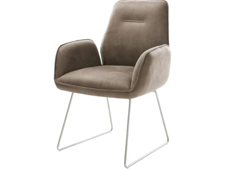 Polsterstuhl Zoa-Flex Kufengestell Edelstahl Mikrofaser Taupe Vintage