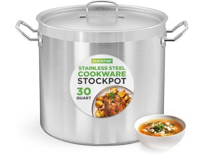 NutriChef Edelstahl Kochtopf 28,4L Induktion – Suppentopf mit Deckel, Profiqualität für Gastronomie & Meal Prep Hitzebeständig bis 260 °C, Spülmaschinenfest, Ideal für Vorratsküche & Events