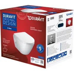 Duravit D-Neo Wand-WC Set, Wand-WC Compact inklusive WC-Sitz, abnehmbar, 45870900A1