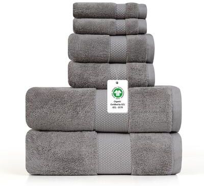 Micro Cotton Organic 630 GSM Ultra Absorbent Cotton Towel Set of 6 by Farm to Home