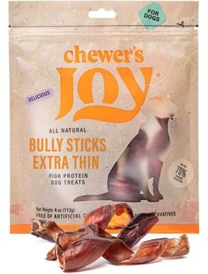 Chewer's Joy 55624 Bully Spring Extra Thin Natural Beef Dog Chew Treats, 4-oz Bag