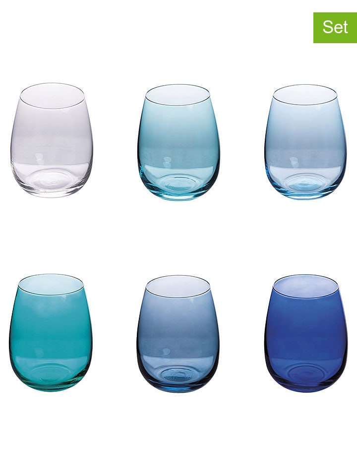 Villa d´Este 6er-Set: Gläser "Happy Hour" in Blau/ Türkis/ Transparent - 500 ml - onesize