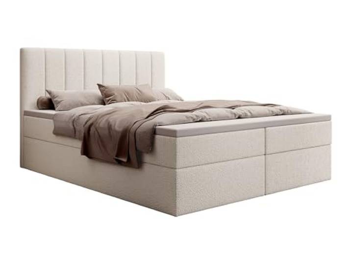 mybed. Allen Boxspringbett Modernes Polsterbett mit Kopfteil und Bettkasten 200x200 Bonnell-Matratze H3 und Topper Beige Abriamo 04 Schlafzimmer Hotelzimmer