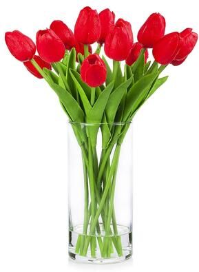 Enova Home Artificial Real Touch Tulips Fake Silk Flowers Arrangement in Clear Glass Vase with Faux Water for Home Decoration