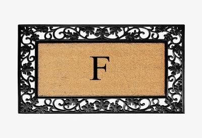 A1 Home Collections Rubber and Coir Dirt Trapper Heavy Weight Large Monogrammed Doormat, Black