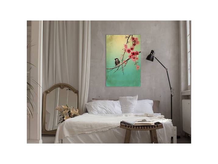 Tableau déco Cherry Flowers Lin Vert 80 x 120cm