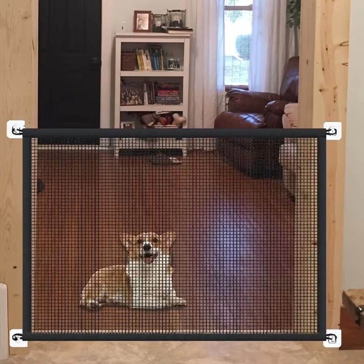 INF Haustierzaun mit 4 verstärkten Haken und Metallstange – Polyester Balkon-Katzennetz, Innen-Hund-Barriere, Montage ohne