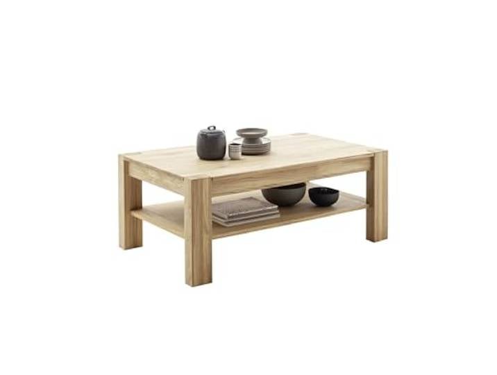 möbelando Couchtisch >SILIAS< Eleganter Couchtisch aus massiver Wildeiche mit Ablageboden, geölte Oberfläche, FSC-Zertifiziert, Maße: 115x46x65 cm, robust und modern.