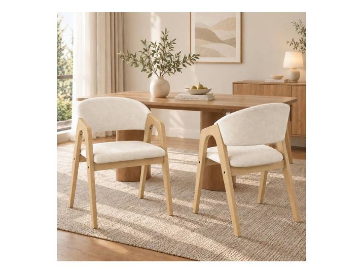 Fine Life Pro Esszimmersessel Esszimmerstuhl Massivholz 2er, 2 Stühle, Natur/Beige, Esszimmer