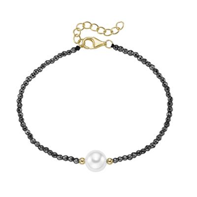 Armband SMART JEWEL "mit Hämatit-Kugeln + Muschelkern-Perle, Silber 925", grau, Armbänder, Damen, 19cm, Armband