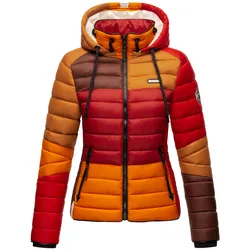 NAVAHOO Damen Steppjacke leichte Übergangsjacke mit Kapuze im Colourblocking Stil Lulana Multikulti