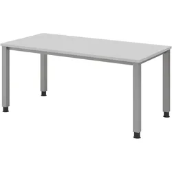 bümö manuell höhenverstellbarer Schreibtisch 160x80 cm in grau - PC Tisch höhenverstellbar & groß, höhenverstellbarer Tisch Büro, großer