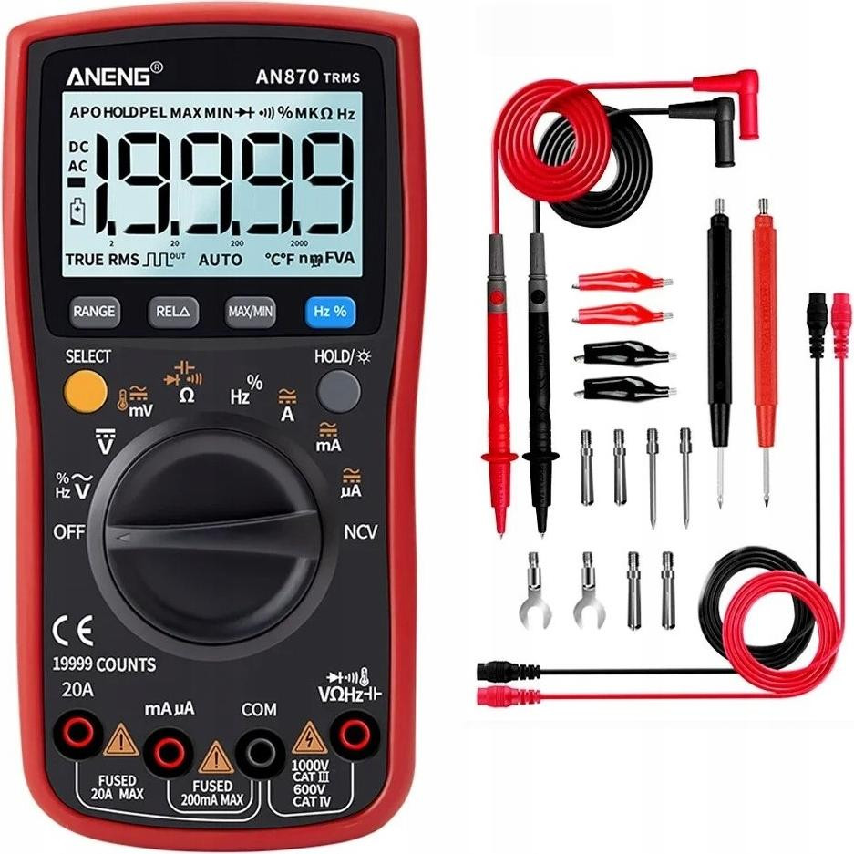 Aneng AN870 Pro Digitale Multimeter met LCD-display en achtergrondverlichting