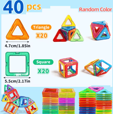 Inspire Curations Magnetic Building Blocks Set STEM DIY Construction Toy For Kids Learning & Creativity medium Size 40pcs
