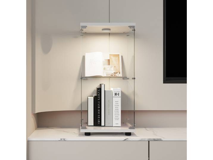 Vitrines En Verre 40x36.5x86cm\, Led Réglable\, Vitrine Armoire\, 2 Étagères Et 1 Portes\, Verre Trempé\, Pour Salon\, Chambre\, Blanc