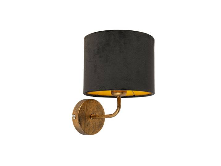 Applique murale vintage dorée avec abat-jour en velours noir -