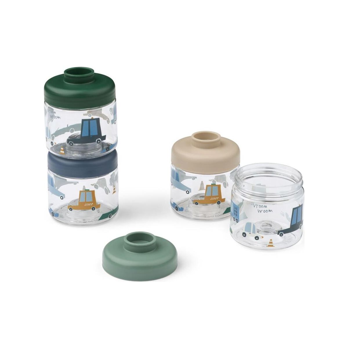 Liewood Dominique Food Tritan Boxes 100 ml 4-Pack cars / sandy (2780) ONE SIZE LW20632-2780-ONE SIZE-CU