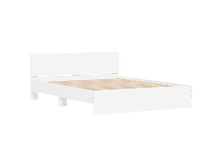 PUGYNBK Bettgestell mit Kopfteil, Weiß, 152 x 203 cm Gearbeitetes Holz, feste Leisten, erhöhte Füße, Montage erforderlich