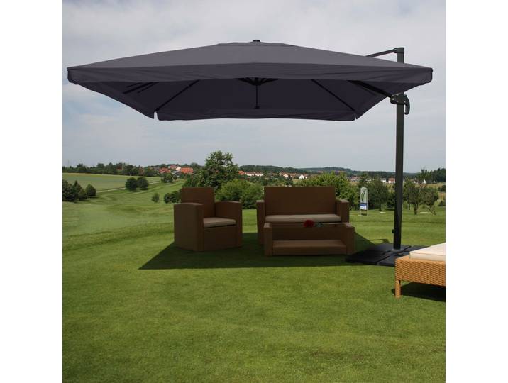 Gastronomie-Ampelschirm HWC-A96, Sonnenschirm, 3x4m (Ø5m) Polyester/Alu 26kg Flap, anthrazit mit Ständer