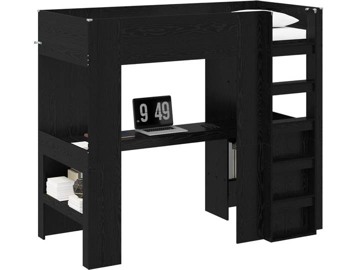 vidaXL Cadre de lit superposé avec bureau noir aspect chêne