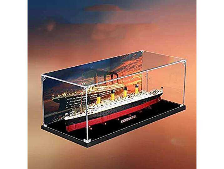 OKCELL Vitrine für Lego 10294 Titanic, Vitrine Kompatibel mit Lego 10294 Titanic, mit bemaltem Hintergrund, 3MM Acryl Schaukasten, Collectibles Staubdichte Vitrine