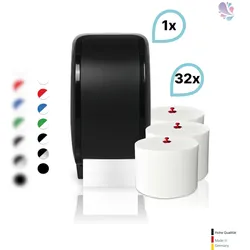 Blanc HYGIENIC SET: 1x Toilettenpapierspender Doppelrollen Blanc Cosmos + 32 Toilettenpapierrollen Long Life 3L - PRODUKTSET
