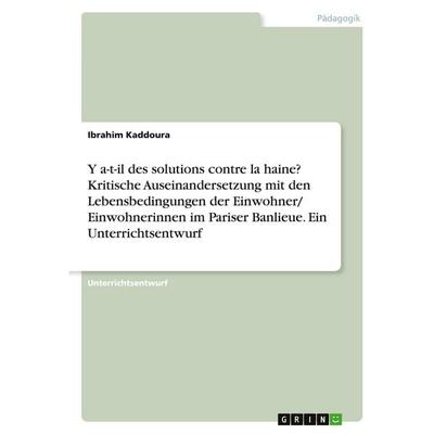 Y a-t-il des solutions contre la haine? Kritische Auseinandersetzung mit den Lebensbedingungen der Einwohner/ Einwohnerinnen im Pariser Banlieue. Ein