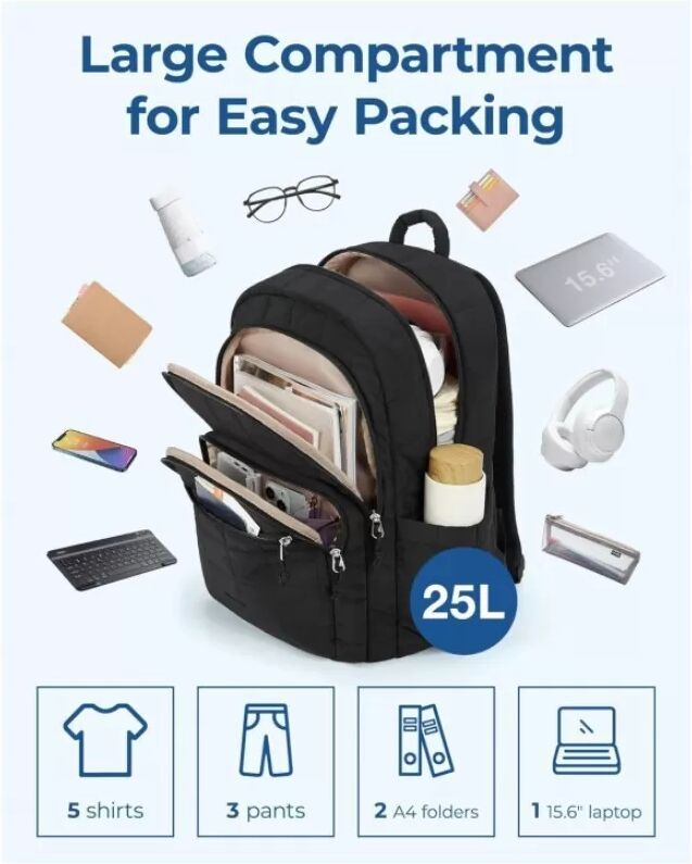 INF Laptop-Rucksack mit großer Kapazität, geräumiger Reise-Computerrucksack für Geschäft, Schule, Reisen Schwarz