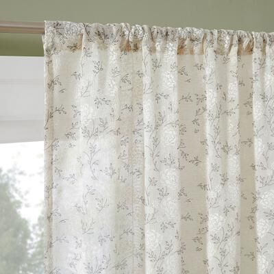 No. 918 Jacqueline Tonal Floral Puff Print Semi-sheer Rod Pocket 1-Piece Curtain Panel, Single Panel