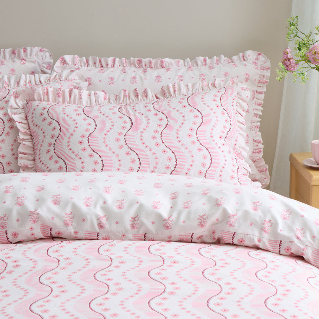 Cath Kidston Spitalfield Silk Stripe Reversible Cotton Duvet Cover Set Pink Super King