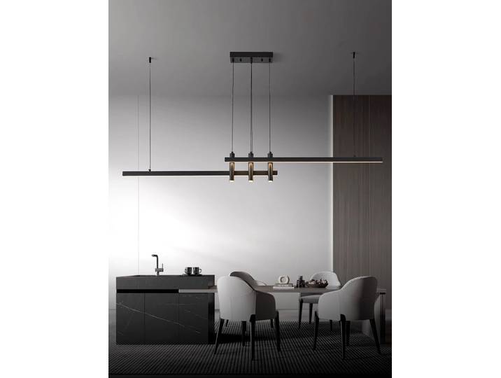 Lustre linéaire noir moderne pour salle à manger, lampe suspendue créative pour îlot de cuisine, table à manger, bureau, éclairage LED