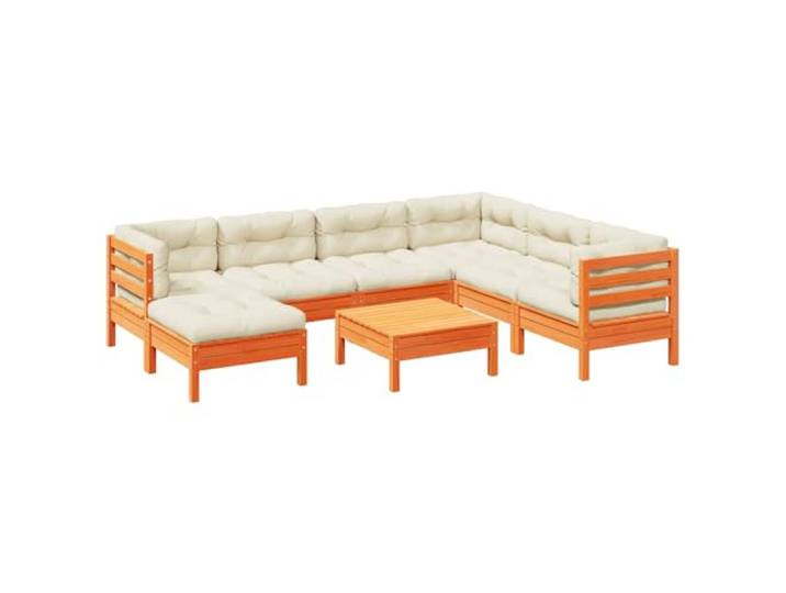 Makastle Gartensofa-Set 8-teilig aus Kiefernholz mit Kissen, Wachsbraun, Modulares Lounge-Set mit Hocker und Couchtisch