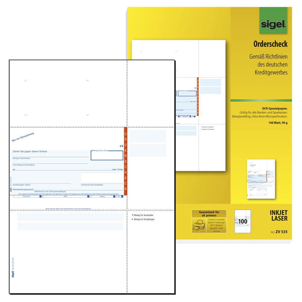 SIGEL Bankformulare SEPA-Orderscheck DIN A4 100 Seiten ZV535