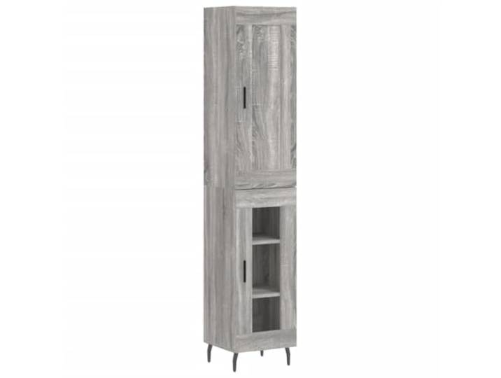 Highboard Grau Sonoma Holzwerkstoff mit Türen und Metallfüßen 34,5x34x180 Rechteckige Form, glatte Oberfläche, vielseitig einsetzbar, pflegeleichte Materialien, einfache Montage