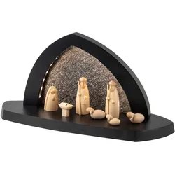 Schalling Gesteinsbogen anthrazit LED beleuchtet Christi Geburt mit Hirte 31 cm