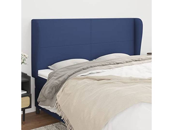 KTHLBRH Kopfteil mit blauem Ohr, aus klassischem Stoff, für Betten 203 x 23 x 118/128 cm, elegantes Design mit Beinen aus massivem Lärchenholz, höhenverstellbar, bequeme Rückenunterstützung