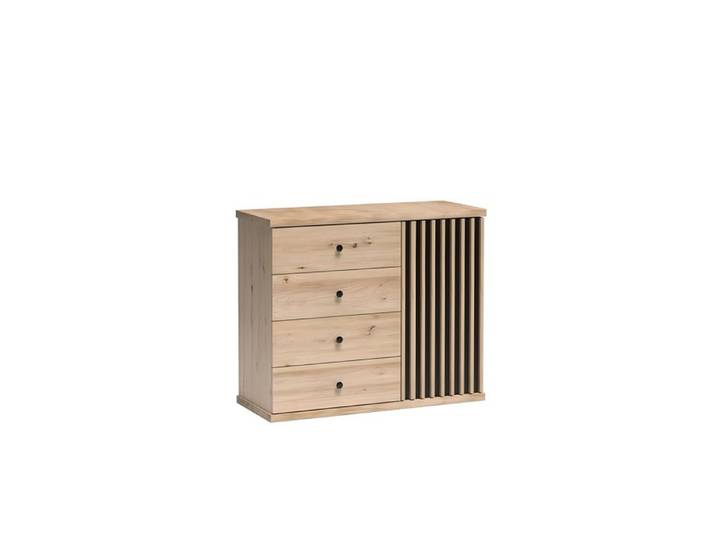 Commode 1 porte 4 tiroirs 100 cm Chêne et Noir - ZEBRA