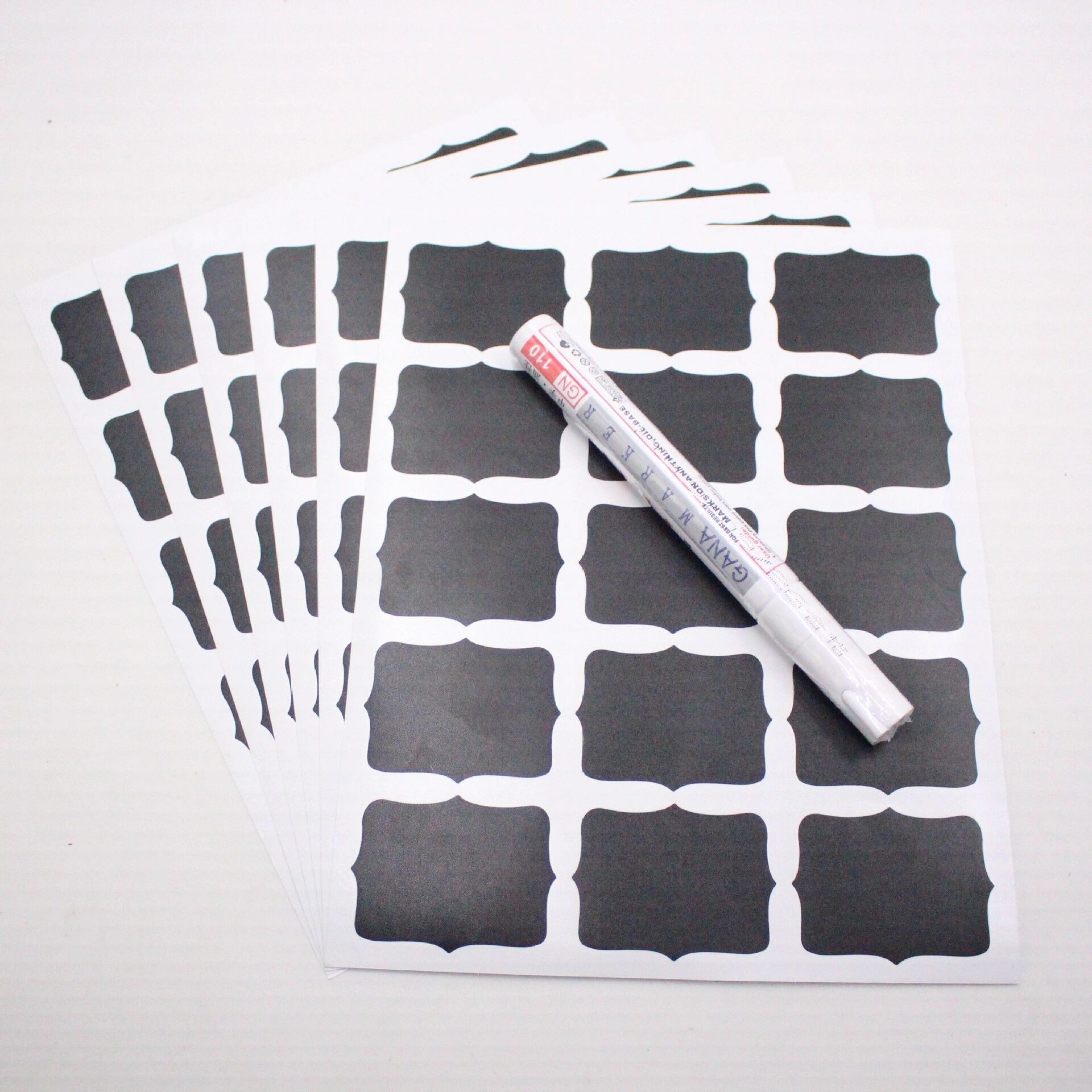 INF 6er-Pack Abnehmbare Glasflaschenetiketten mit Stift - Schwarze PVC-Aufkleber