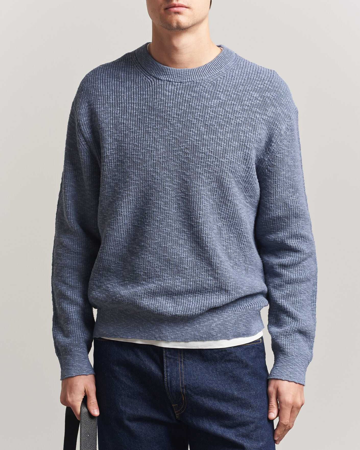 NN07 Russell Cotton Knitted Sweater Stone Blue men XL Blå