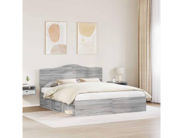 SKTQYQO Bettgestell grau Sonoma 180 x 200 cm Massives Kiefernholz, modernes Design, einfache Montage, Basis des Behälters