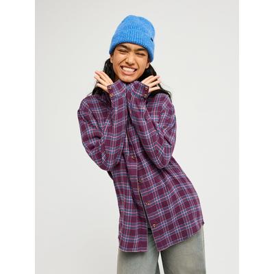 Karohemd ROXY "LET IT GO CHECK", Damen, Gr. L, N-Gr, schwarzberry wine lila plaid, Obermaterial: 100% Baumwolle, Hemden Karohemd, mit sportlich-lässiger Optik, aus Baumwolle, entspannte Passform