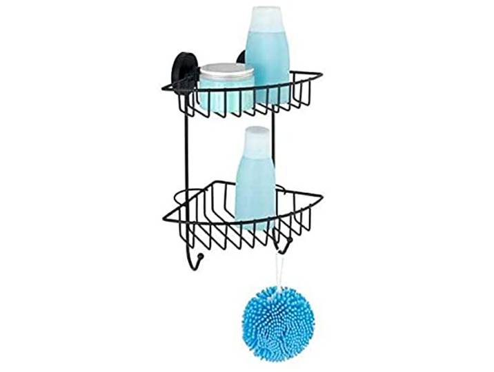 WENKO Etagère d'angle Douche Salle de Bain Murale Bari\, 2 paniers de Douche\, Fixation sans perçage Vacuum Loc Plus\, repositionnable sans Laisser de Trace\, Esprit loft\, Acier\, 22\,5x29\,5x16 cm\, Noir