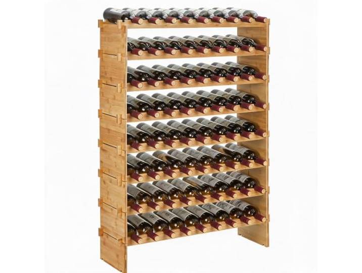 Baloveby Stapelbares Weinregal aus Bambus, freistehend & modular wackelfrei, einfache Montage - für Küche/Bar/Keller/Schrank/Arbeitsplatte - 72 Flaschen - 8 Ebenen, 84×26×102 cm