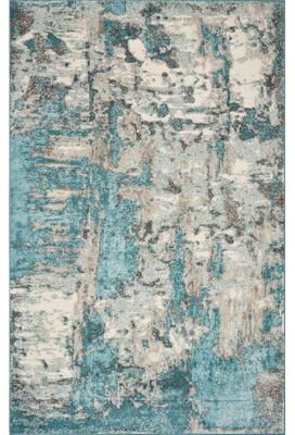 Porch & Den Golse Ivory/ Teal Abstract Marble Area Rug
