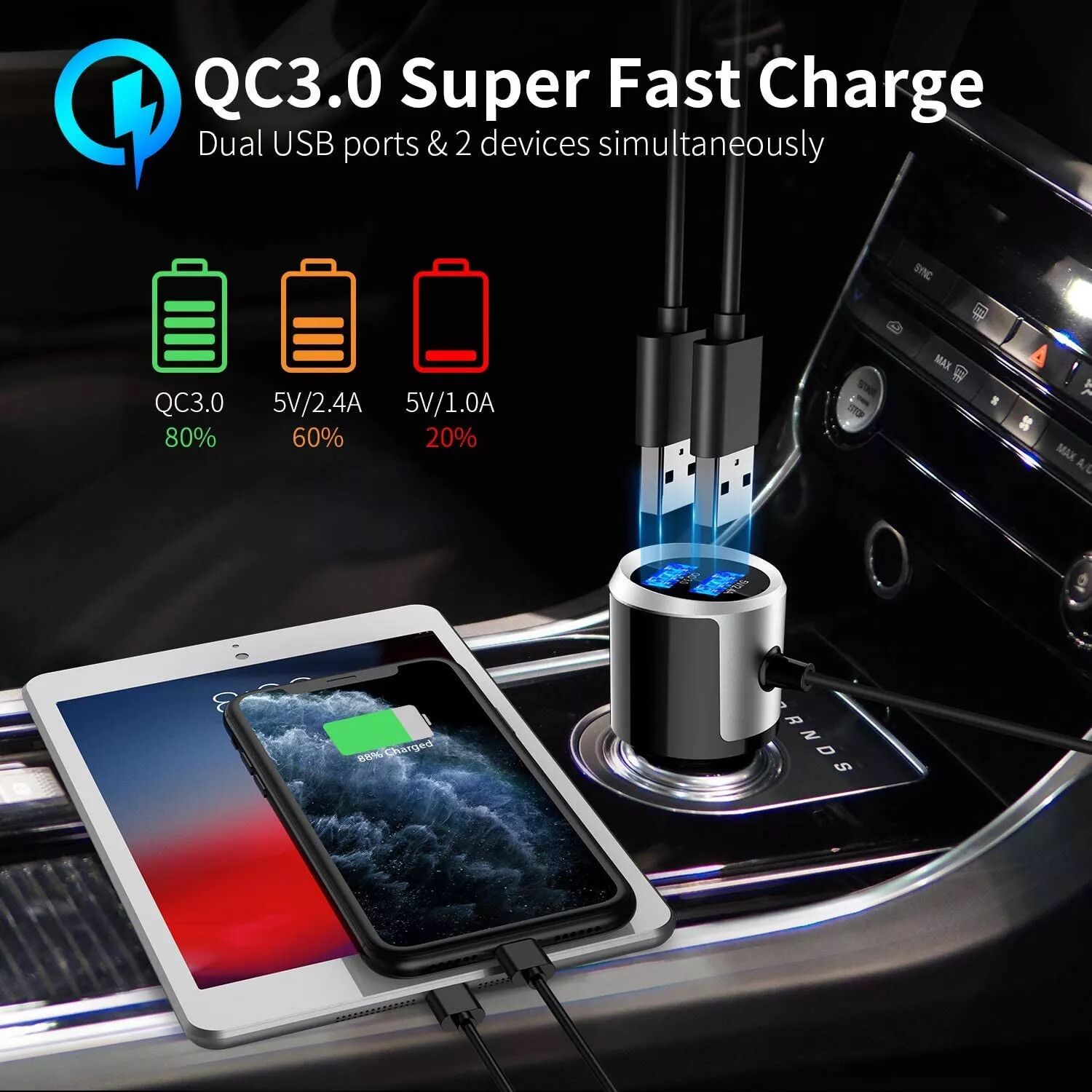 INF Transmetteur FM sans fil pour la voiture Bluetooth 5.0 QC3