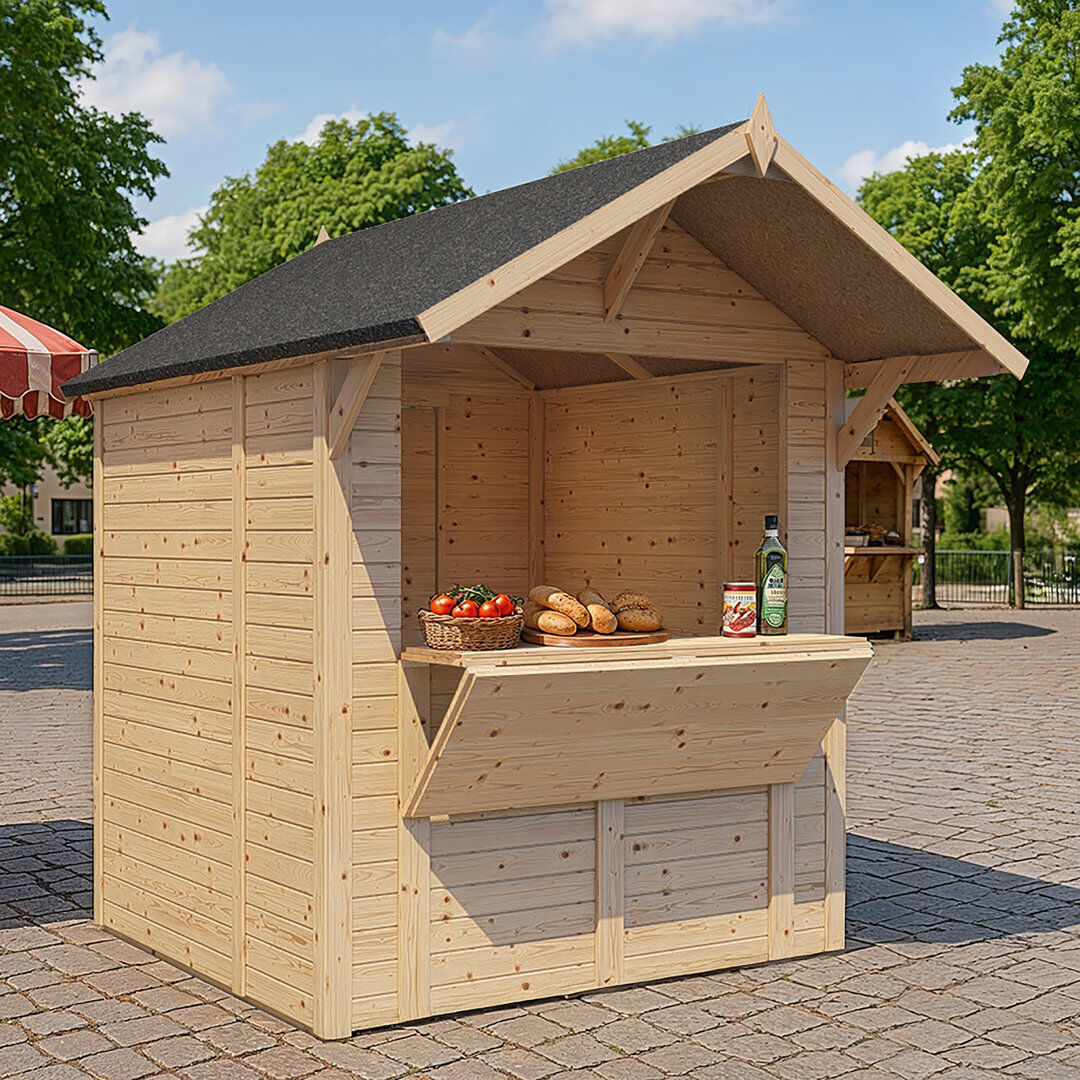 Rowlinson Bertilo Tongue & Groove Market Stall / Kiosk 6x6 Natural 202cm W X 252cm D X 246cm H