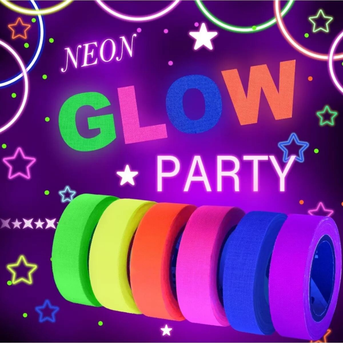 INF Ruban adhésif toilé fluorescent UV - Ensemble de 6 couleurs pour marquage de scène