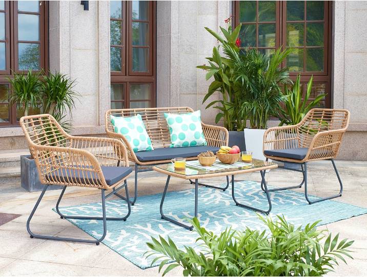 TPFGarden Sitzgruppe MARELLO 2 Stühle, 2 Sitzkissen, 1 Bank, 1 Bankauflage, 1 Couchtisch